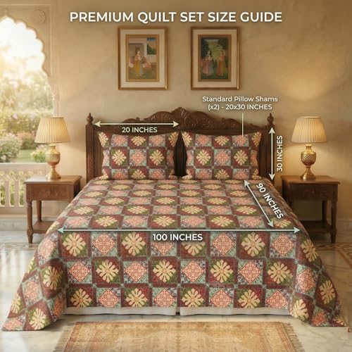 Image of BSB HOME Premium Cotton Double Bedsheet with 2 Pillow Covers, 240 TC Soft Breathable, Skin Friendly & Hypoallergenic, Jaipuri Printed (90 x 100 Inches) (Geometric Jaal Print - Muted Coral)