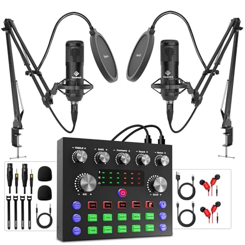Podcast Equipment Bundle for 2, Audio Interface with Voice Changer Studio Microphone,Audio Mixer...