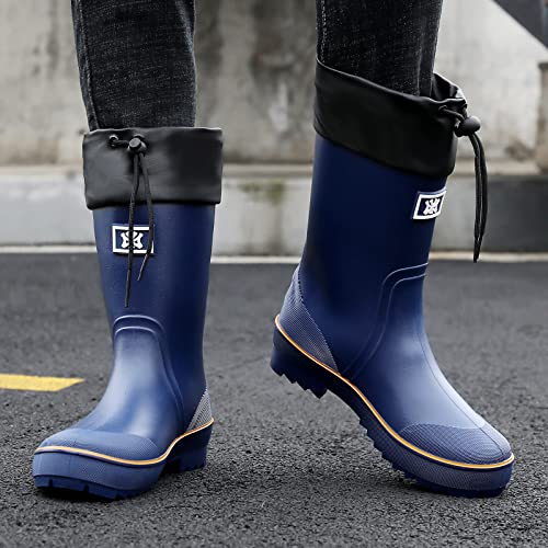 Image of HSBDNZQ Rain Boots for Men, Waterproof Mens Rubber Boots with PVC Unique Design, Comfort Lightweight Work Mud Boots, Resistant Durable Slip Garden Boots for Farming Gardening Fishing