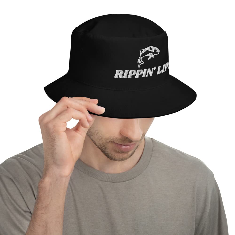Rippin Lips Fishing Hat - Present for bass Fisherman Embroidery Bucket Hat Black