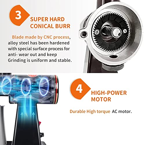 Boyuan Molinillo de café eléctrico Profesional, Molinillo de café de Rebabas, Molinillo de café en Grano con Capacidad de tolva de Grano de café de 300 g, 8 ajustes de molienda precisos para Goteo - Imagen 5