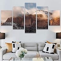 SIGNWIN 5 Panel Canvas Wall Art Foggy Mountains for Home Decorations Ready to Hang - 60
