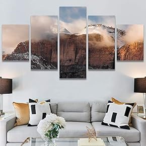SIGNWIN 5 Panel Canvas Wall Art Foggy Mountains...