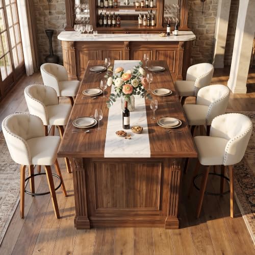 Image of 26 inch H 360 Swivel Bar Stools Counter Height Bar Stools Set of 6(Beige)