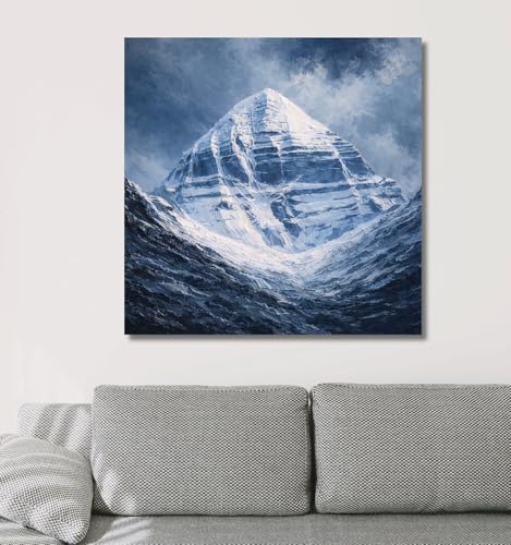 Image of Kunj Cart Mount Kailash Painting | 10+ DESIGNS | Kailash Parvat Canvas Painting for Living Room, Temple Home & Office Wall Decoration (Kailash Mount Painting, 24x24 Inch, Framed)