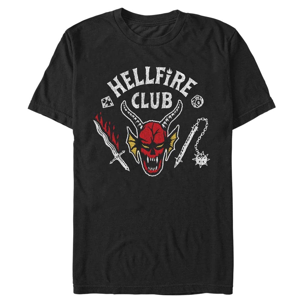 NetflixStranger Things Men's Hellfire Club Short Sleeve T-Shirt, Black, XL