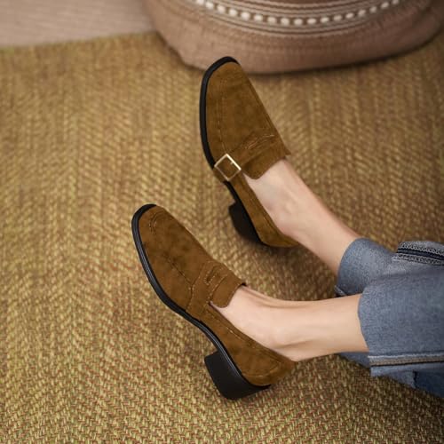 Image of MOOMMO Women Chunky Heel Penny Loafers Square Toe Buckle Slip On Comfort | Office Ladies Loafer Pumps 2 inch Stacked Block Heel Dress Loafers Oxfords Walking Dress Shoes Casual Size 4-11 M US