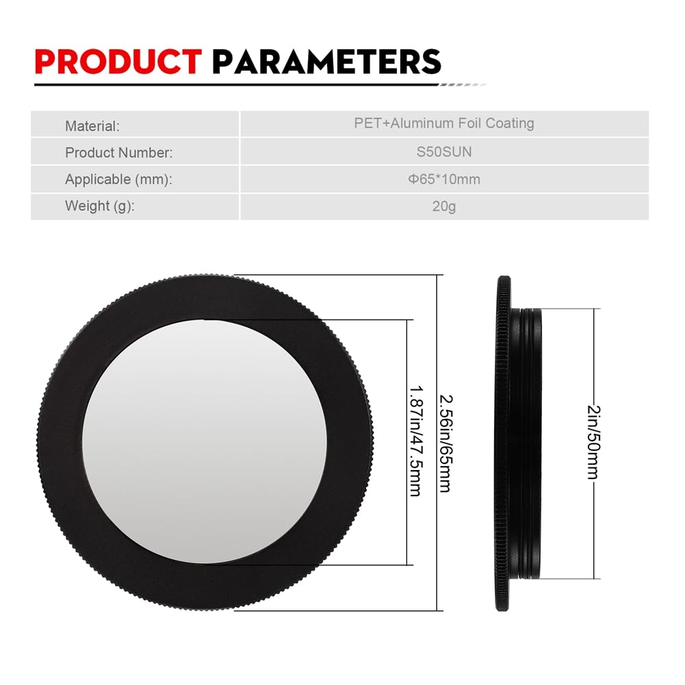 Filtre Solaire 50,2 mm pour Télescope pour Seestar S50 : Observation Solaire en Toute Sécurité
