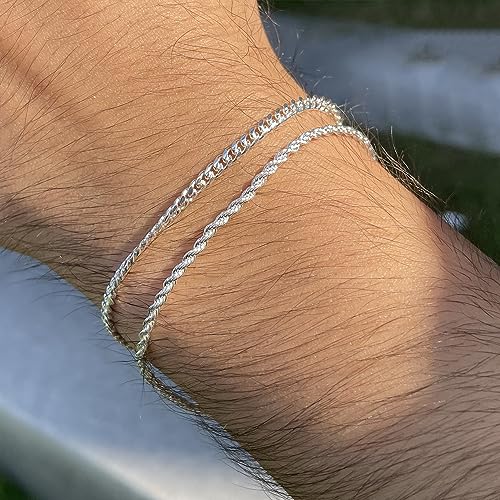 Silver/Gold Layered Chain Bracelets Sets for Men Women Silver Rope Figaro Cuban Link Chain Bracelets Set Men Jewelry Gifts for Dad Boyfriend Husband4