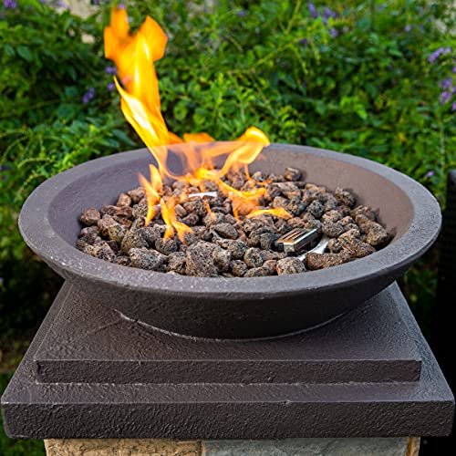 Barton Propane Firebowl Column 40,000 Btu Outdoor Gas Fire Pit Compact Firepit Table With Lava Rocks & Rain Cover #TOP2