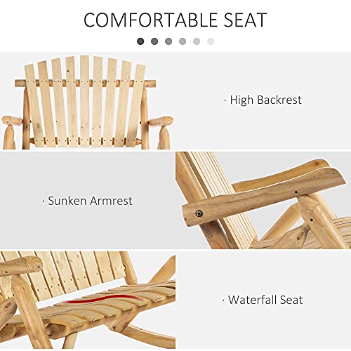 Outsunny Double Wooden Patio Rocking Bench, Adirondack Porch Rocker Chair For 2 Persons With High Rise Slatted Seat & Backrest, Smooth Armrests, Natural #TOP4