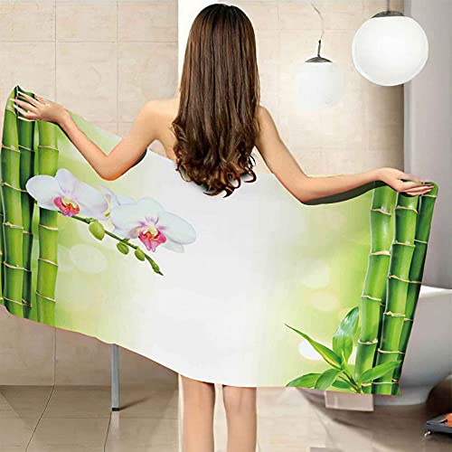 NSVZZ Toallas de Playa, Toalla de baño de Microfibra, 120X150CM Flores de bambú Verde, Toalla de Viaje, Toalla de Playa Grande y Ligera, De Secado rápido, Ahorro de Espacio, Toalla de Sauna