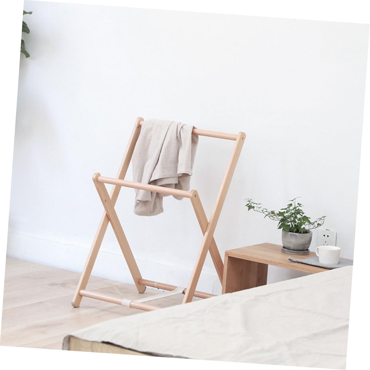 Ciieeo Wooden Clothing Storage Floor Stand Hangers Room Organizer Home Storage