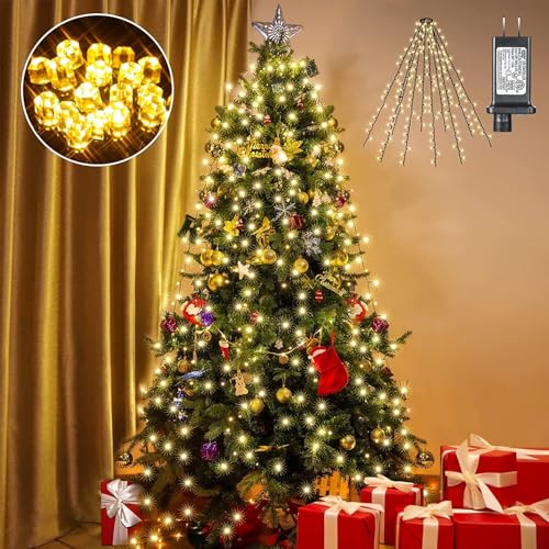 【2025新型】LED イルミネーションライト クリスマス飾り ストリングライト クリスマスツリーライト 8パターン点灯 防水 省エネ クリスマス メモリ機能 パーティー 新年 祝日 屋外 室内兼用 (電球色)