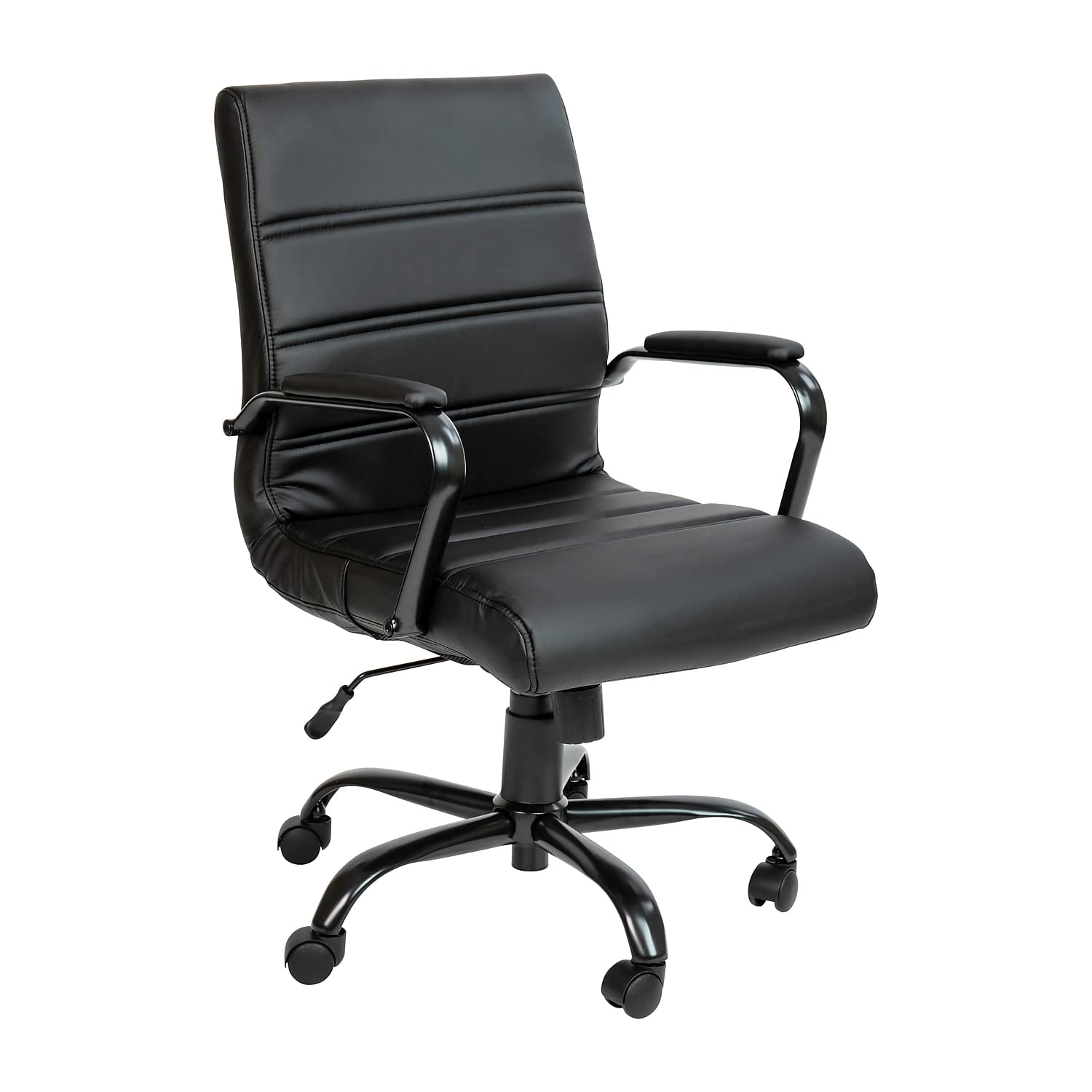 Photo 1 of Flash Furniture Whitney Mid-Back Desk Chair - Black LeatherSoft Executive Swivel Office Chair with Black Frame - Swivel Arm Chair Mid Back Black