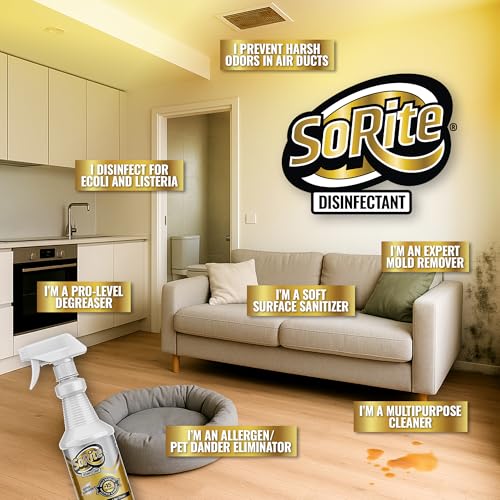 SoRite Disinfectant Spray - Multi Surface Cleaner, Antibacterial House Cleaning Supplies, Bathroom and Kitchen, Household Essentials, Sanitizer, Degreaser 32oz - Thumbnail 3