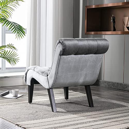 Homsof SY1008 Velvet Accent Chair For Living Room, Chaise Lounge Single Sofa, Silver Recliner Chair thumb #4