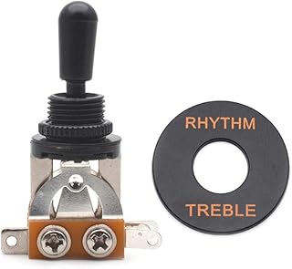 SAPHUE Guitar 3 Way Toggle Switch Position Short Straight Black Top Black Knobs for Gibon Epiphone Les Paul Electric Guitar Parts Pickup Selector kit with Plate Rhythm Treble Washer Ring Black/Gold