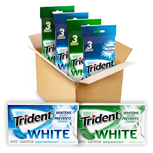 Trident White Sugar Free Gum Variety Pack, Peppermint & Spearmint Flavors, 12 Packs (192 Pieces Total)