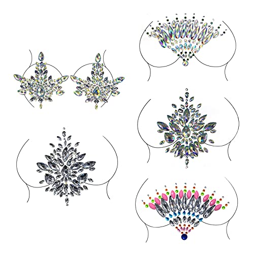 GUIYUN 7 STÜCKE Brust Edelsteine Aufkleber Edelstein Kristall Strass Aufkleber Tattoo Meerjungfrau Glitter Bindi Augen Strass Juwelen für Maskerade Tattoo Fancy Makeup Music Rave Cover
