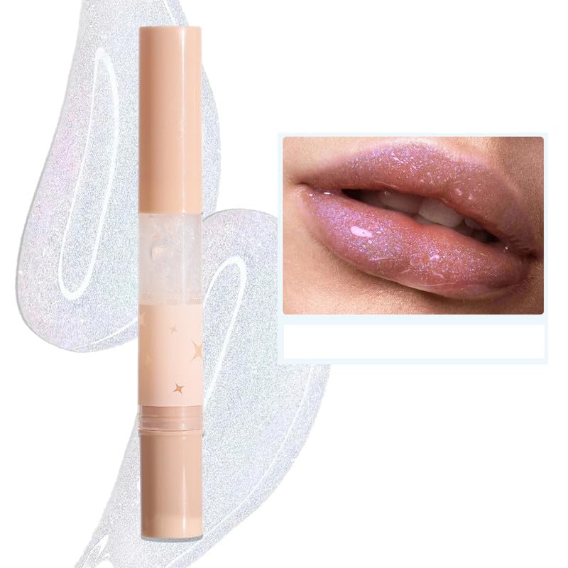 Glitter Lip Gloss Long Lasting Peal Shimmer Liquid Lipstick Diamond Lip Plumper Gloss Moisturizing Lip Balm Instant Shine Glossy Clear Glitter Lip Gloss Oil Non Sticky Lips Makeup(5#FLECHAZO