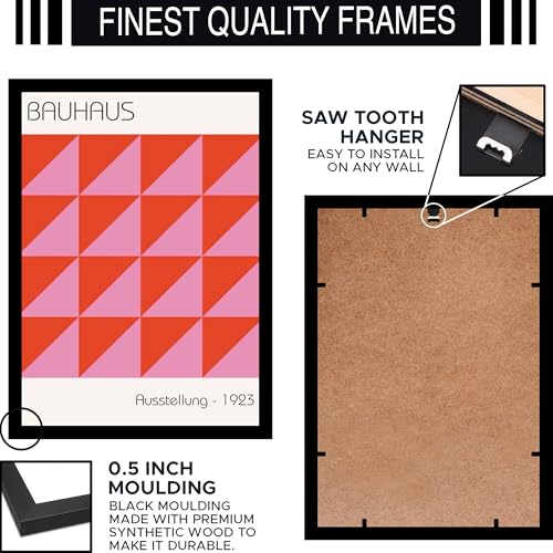 Image of BLINKART Vintage Bauhaus Retro Geometric Aesthetic Poster Gallery | Colorful Wrap Framed For Home Office Studio Living Room Modern Art Studio Decoration Abstract Shapes | (d81) | 13x10 Inch