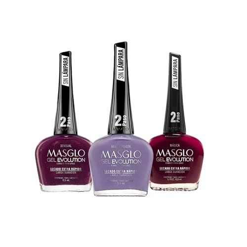 MASGLO GEL EVOLUTION - Esmalte de uñas efecto gel, no requiere lámpara UV/Led, duración de hasta 12 días, 3 tonos de colores – Effecto Gel sin