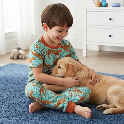PATPAT Kids 3-Piece Pajama Set with Bamboo Viscose,Snug Fit Pjs for Boys and Girls,Comfort Sleepwear, Ages 2-12 Years2