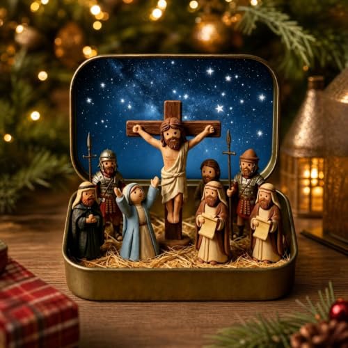 2 PCS Mini Jesus Figures Christmas Nativity in a Tin Box Nativity Scene - image 4