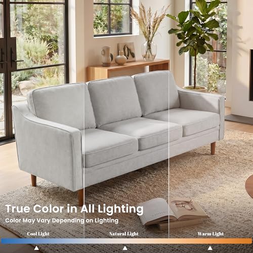 Image of Kingfun 80 inch Chenille Sofa, 3 Seater Couch, Mid Century Modern Couches with Solid Wood Legs for Living Room Bedroom