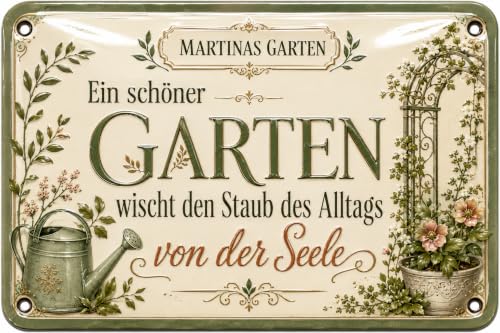 schilderkreis24 Personalisiertes Gartenschild mit Wunschname Vintage Garten Deko Schild Ein schöner Garten wischt den Staub des Alltags von der Seele Geschenk für Gärtnerin Gartenhaus Terrasse