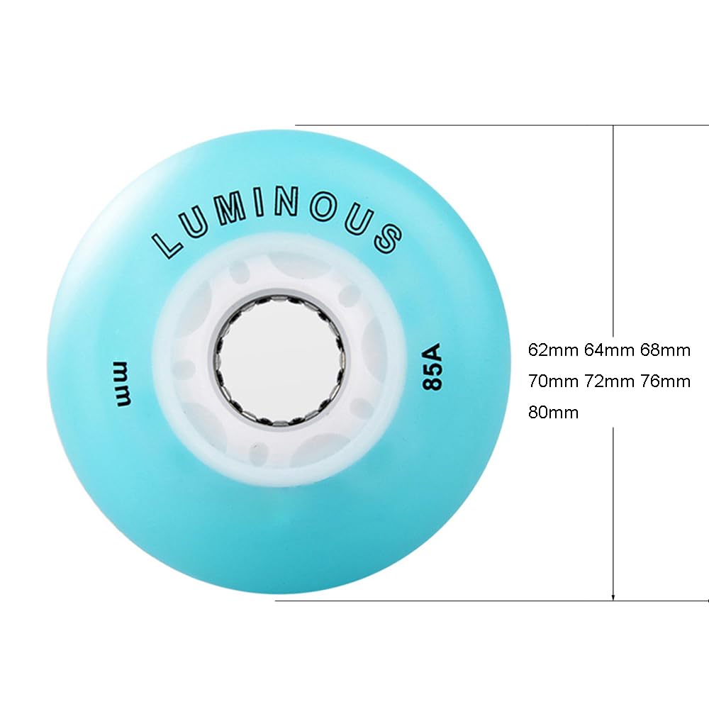 Ruote per Pattini in Linea Luminose da 62 mm, 64 mm, 68 mm, 70 mm, 72 mm, 76 mm e 80 mm, Ruote scorrevoli per Pattini a rotelle da 85 A per Interni ed Esterni.