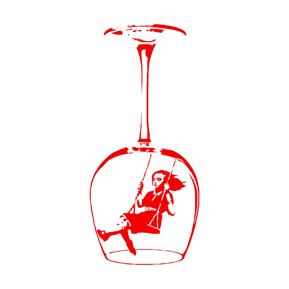 Fine Carving Decals Swing Girl Graffiti Street Culture Wine Glass Kitchen Restaurant 63x138cm Self Adhesive Extra Large red