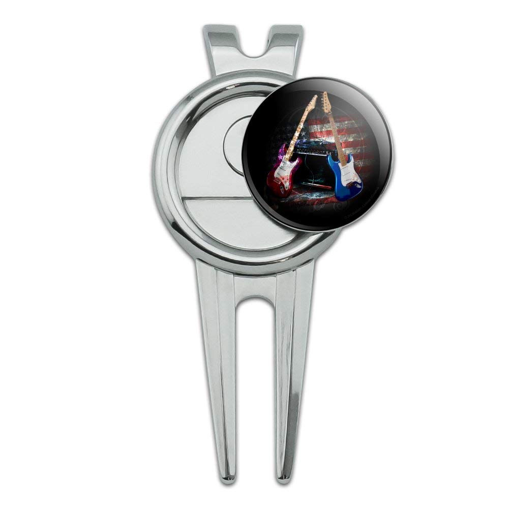 GRAPHICS & MORE Electric Guitars American USA Flag Rock and Roll Red White Blue Golf Divot Repair Tool and Ball Marker