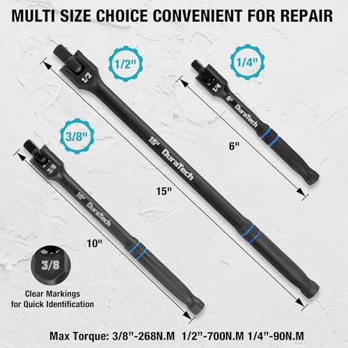Image of DURATECH 3PCS Breaker Bar Set, 1 /4 inch, 3 /8 inch, 1 /2 inch Drive, 180Rotatable Head, 6 inch, 10 inch, 15 inch Length, Premium Chrome Alloy Made, Black