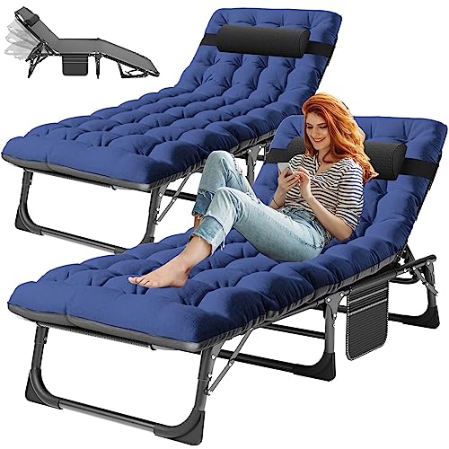 Image of ABORON 3-in-1 Folding Patio Lounge Chair, 440LB Heavy-Duty Tri-Fold Guest Bed with Plush Cotton Cushion, No Assembly Adjustable Recliner for Office Nap, Patio Sunbathing, Poolside & Camping