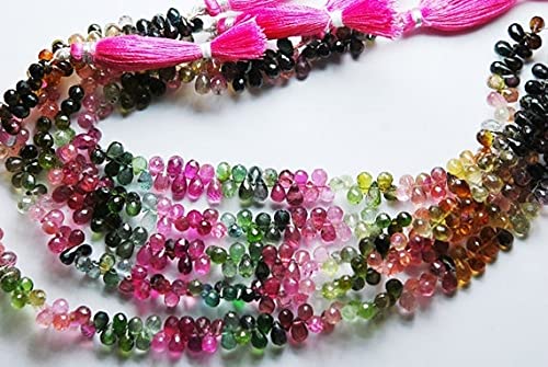 Tourmaline multicolore naturelle en perles gouttes facettées de haute qualité pour bijoux