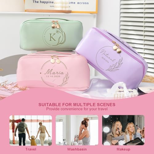 Personalized Leather Makeup Bag, Large Capacity Cosmetic Bag for Women, Bridesmaid Gifts, Laser Engraving Name, Travel Toiletry Bag with Waterproof PU Leather, Bride Gifts, Wedding Party, Gift for Mom3