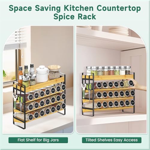 EsLuker.ly Spice Seasoning Rack Organizer Kitchen Countertop, 4 Tier Bamboo Spice Shelf Holder Storage with 4 Hooks, Wall Mounted Freestanding Stand for Pantry, Quick Spice Access(Jars Not Included) - Cosy Home Interiors EsLuker.ly Spice Seasoning Rack Organizer Kitchen Countertop, 4 Tier Bamboo Spice Shelf Holder Storage with 4 Hooks, Wall Mounted Freestanding Stand for Pantry, Quick Spice Access(Jars Not Included) - Image 5