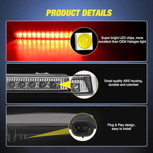 Image of Nilight Third Brake Light Tail High Mount 3rd Stop Lights Smoked Lens Compatible with Chevy Traverse 2009-2017 GMC Acadia 2009-2012 Van SUV Rear Center Cab Lamp