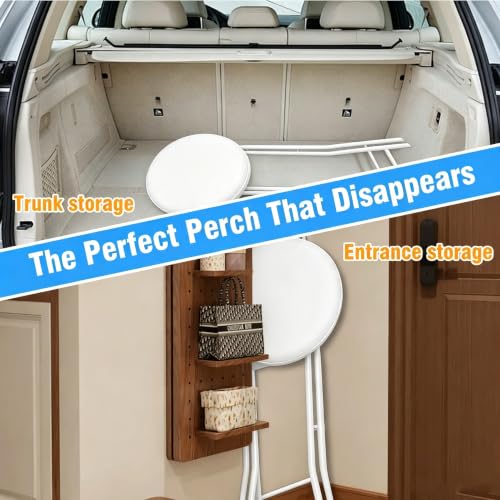 Image of Folding Bar Stool,24 Inch Tall Foldable Stool Chair,Counter Height Cushioned Leather Padded Portable Stools,Heavy Duty Collapsible Stools for Kitchen Island Garden Camping White