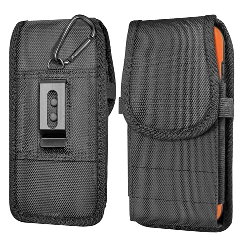 Image of DeBin Nylon Holster for Samsung Galaxy S26+Plus S25+ S24+ S23+ S22+ S21+, S25 FE S24 FE S23 FE S21 FE, [Magnetic Closure] Cell Phone Belt Holder Case with Clip, ID Card Slot Pouch Cover, Black