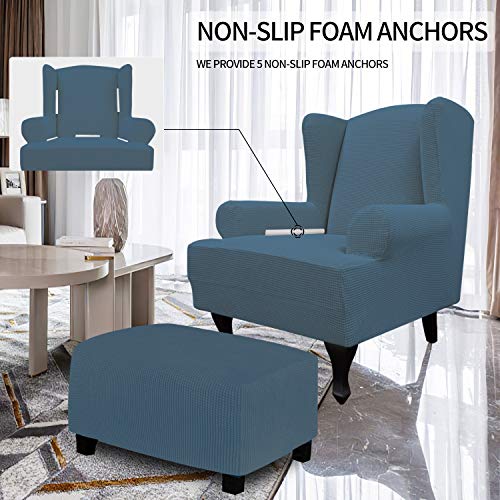 Image of Easy-Going Stretch Large Wingback Chair Sofa Slipcover Bluestone