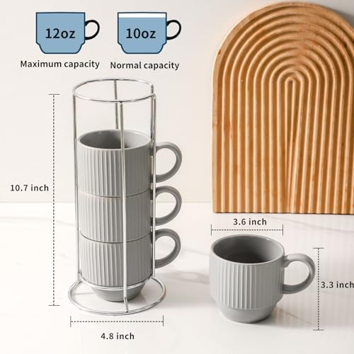 Glowworm Ceramic Coffee Mugs Set, 12 Oz Stackable Cups with Stand, Modern Mugs for Housewarming, Wedding Gift