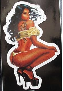hotrodspirit - Adhesivo decorativo para pared con diseño de pin up de Latino Girl con vetaciones, color amarillo