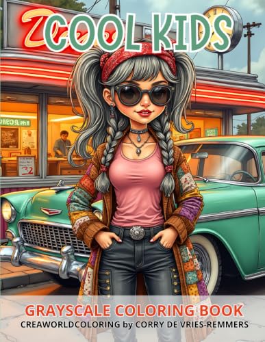 Cool Kids: Grayscale coloring book for adult image 2