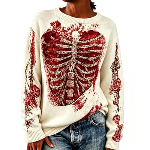 Halloween Sweaters for Women Skull Skeleton Sweater Floral Graphic - image 1