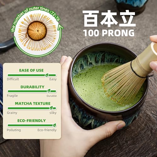 TEANAGOO Matcha Whisk, 7 Pcs Matcha Set with Holder/Scoop/Sifter, Matcha Kit for Ceremony, Matcha Tea Set for Making Breakfast/Latte, Matcha Whisk Set and Ceramic Bowl, Gift for Friend/Family - Image 3