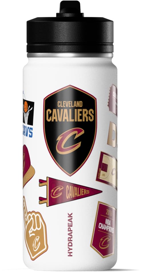 Image of Hydrapeak NBA Officially Licensed Cleveland Cavaliers 20oz Insulated Water Bottle with Straw Lid & Carry Handle, Leak-Proof Stainless-Steel Game Experience Sports Bottle for Kids, School, Camp