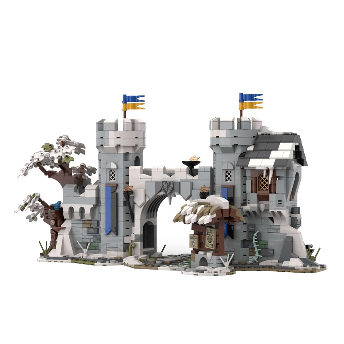 Mittelalterliches Stadttor mit Zwei Türmen Bausteine Modell, 1412 Stück Mittelalter Castle Klemmbausteine Haus Architektur Set für Erwachsene und Jugen, MOC-237647